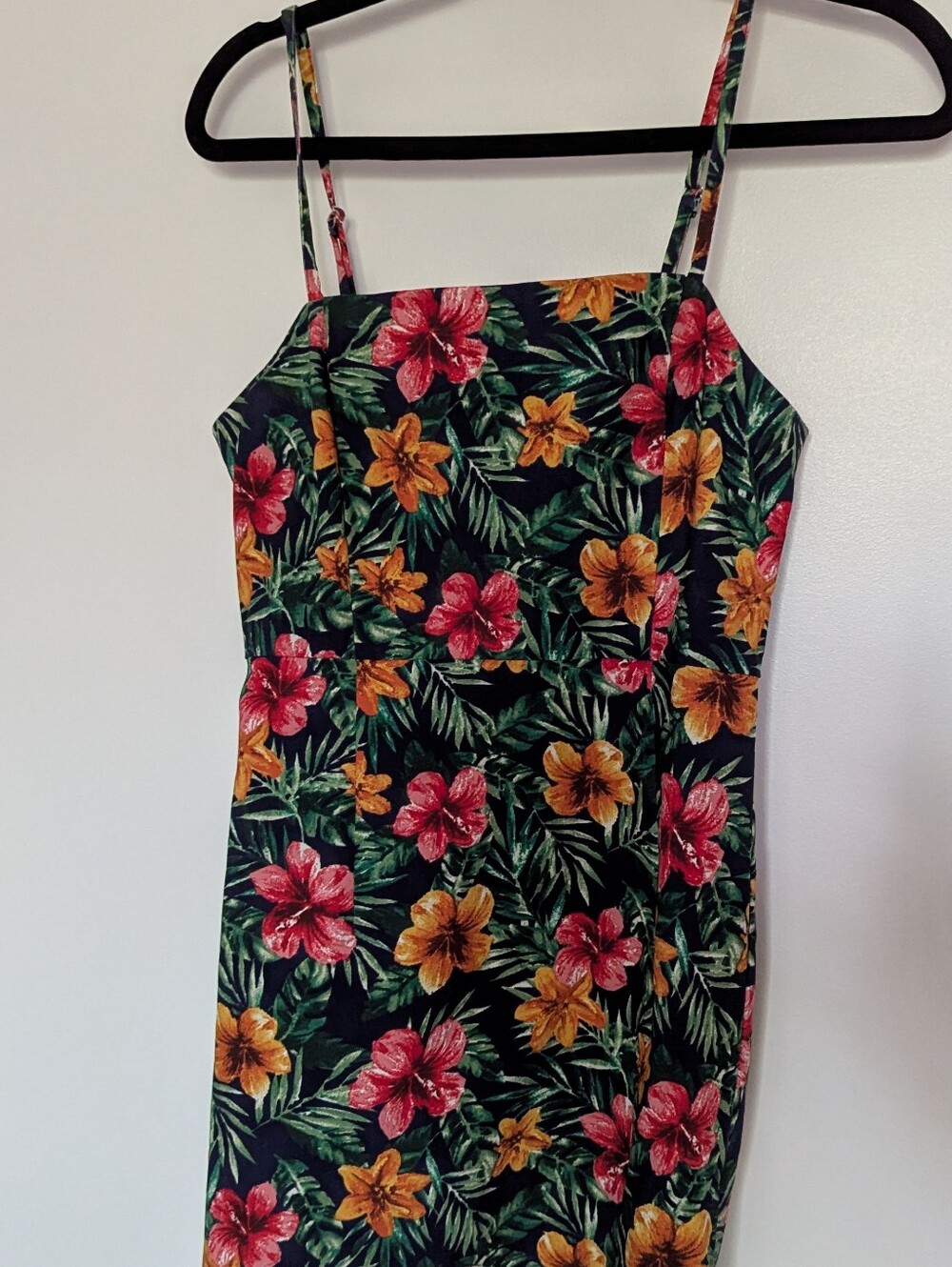 Forever 21 Black Tropical Floral Mini Dress with Pink & Yellow Blooms